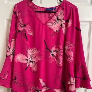 Apt 9 pink and black blouse with bell sleeve ruffle ,size L